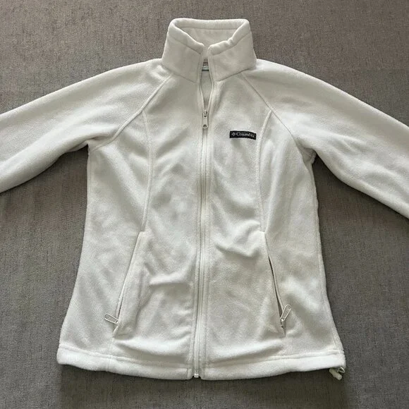 Columbia Full Zip Up Jacket Fleece Women Small White Pockets Outdoor Lightweight - Picture 1 of 11